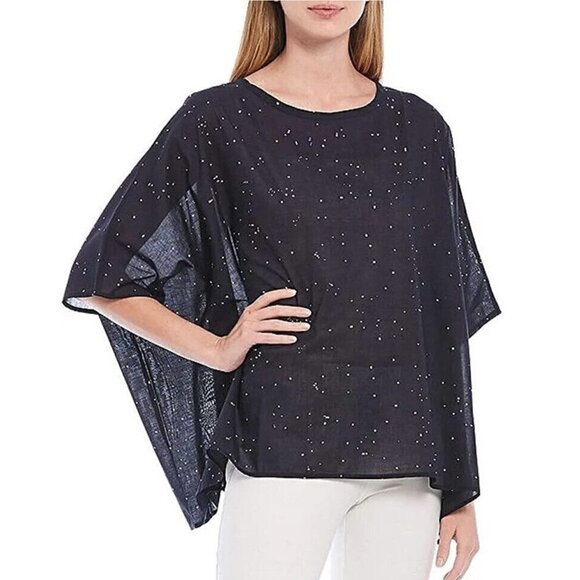Eileen Fisher Size XX2 2XS Blue Ink Organic Cotton Round Neck Box Top Oversized - Picture 1 of 11